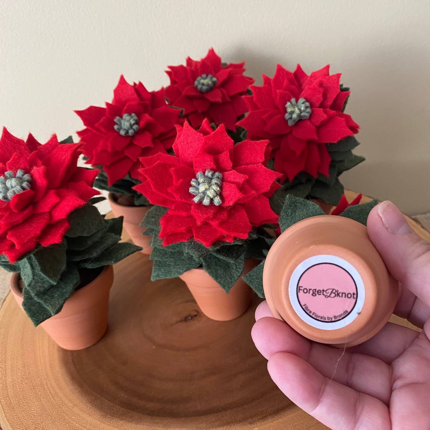 Holiday Mini Felt Poinsettia in Terracotta Pot