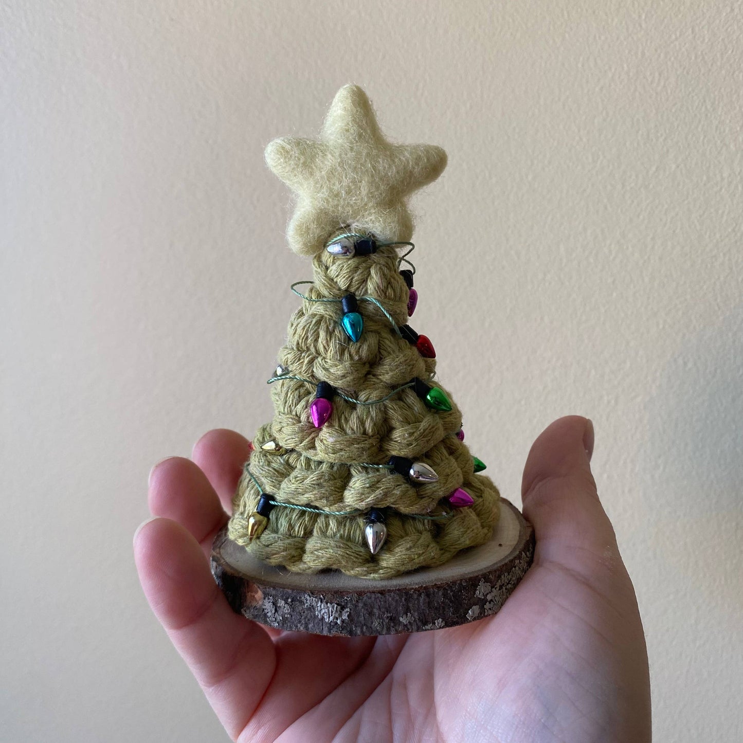Handmade Mini Macrame Holiday Tree with Non-Working Lights