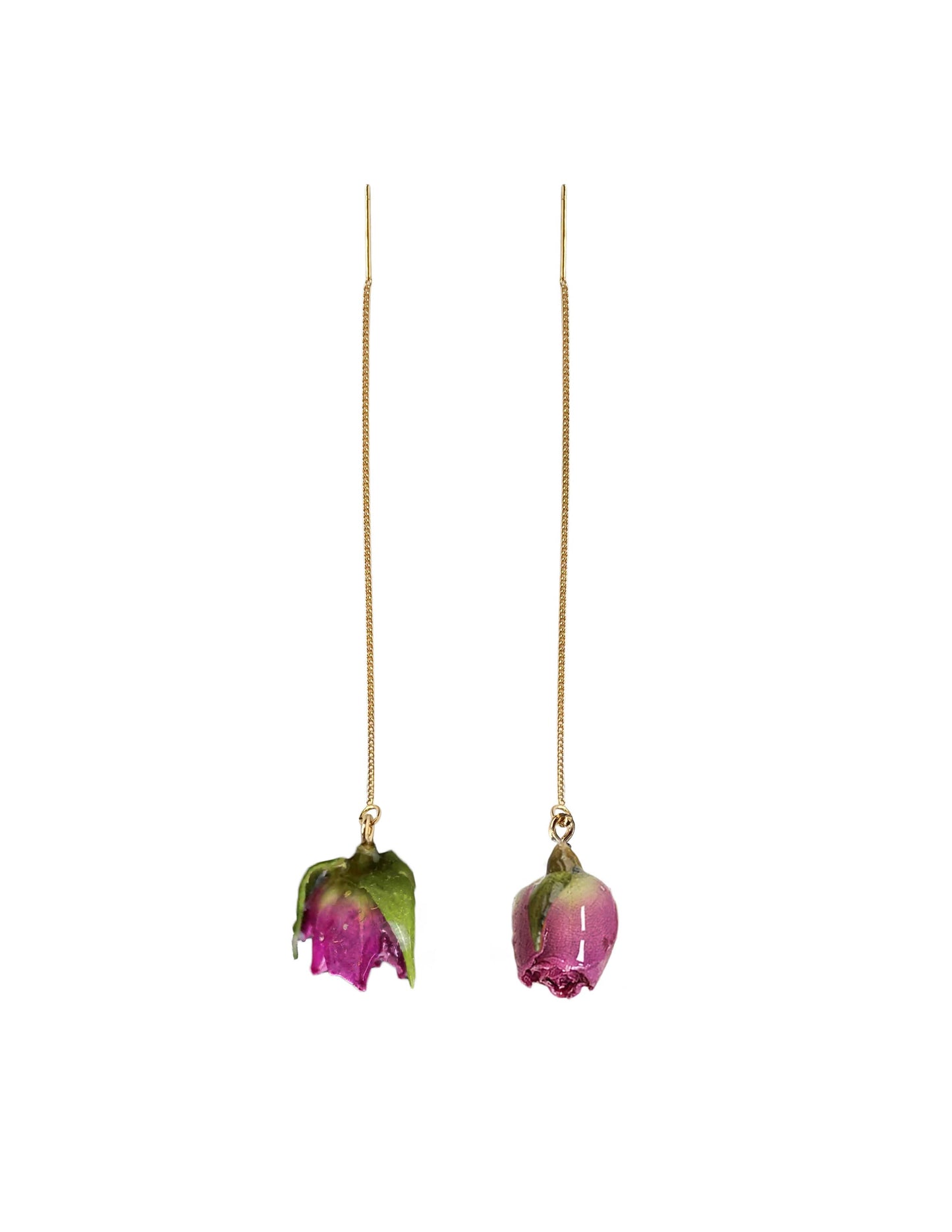 Rose Threader Earrings: Pink / Gold