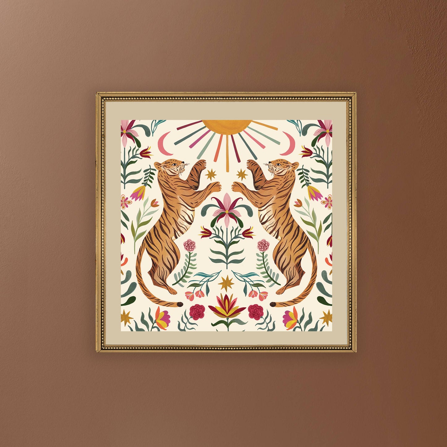Folk Tiger Art Print  | Folk Art |  | Wall Art: 12x12