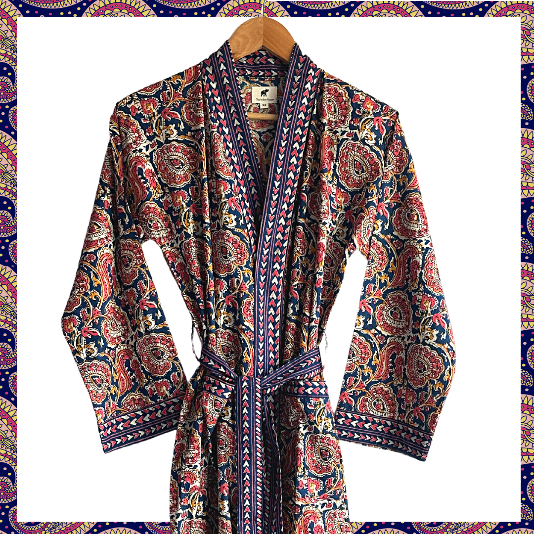 Womens Kimono Robe - Madder all over Medalian print + Border: 52/54 / M