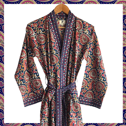 Womens Kimono Robe - Madder all over Medalian print + Border: 52/54 / M