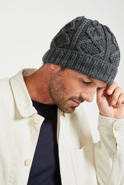 Mulranny Aran Diamond Stitch Hat -  Grey: One Size