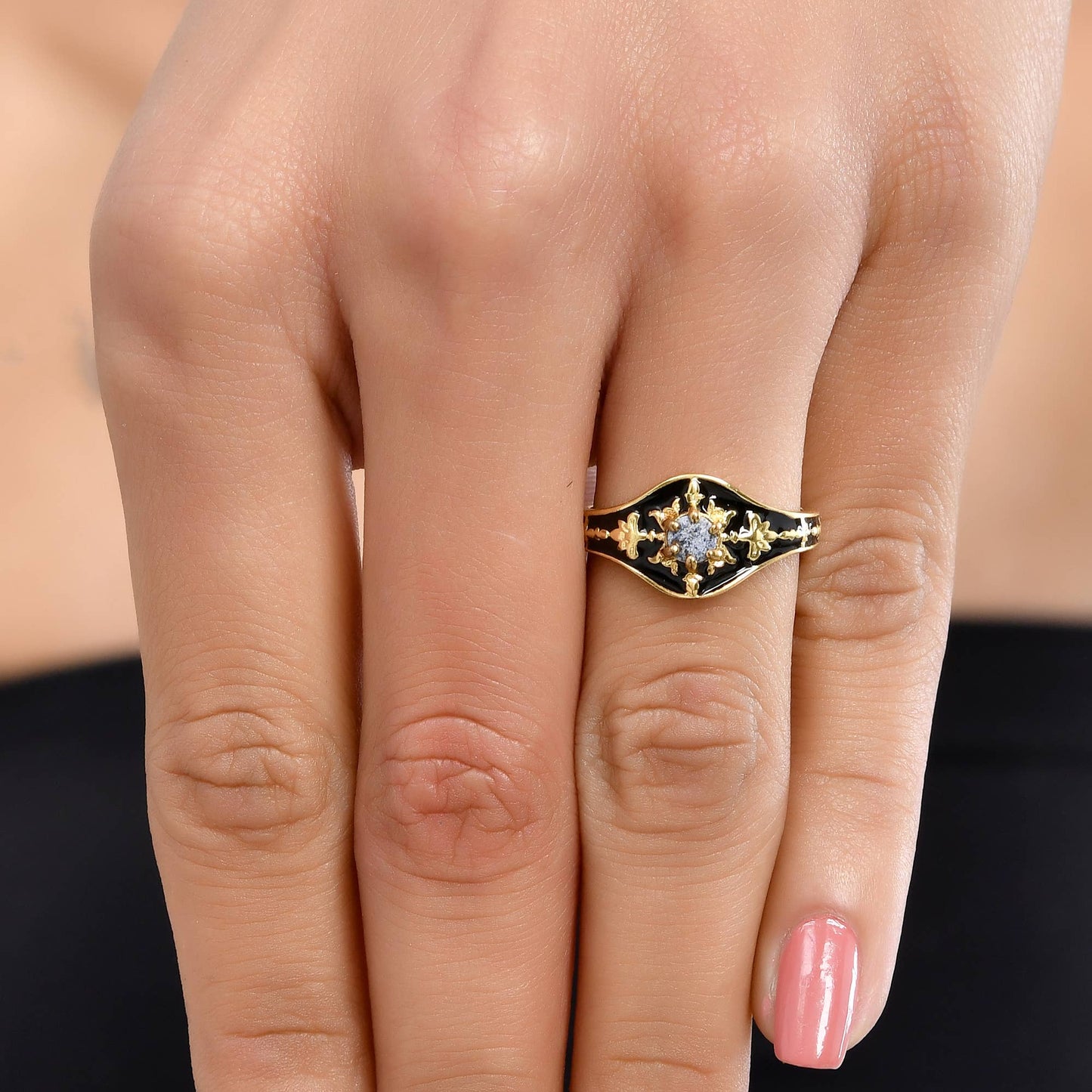 Lapiz Lazuli Gold Plated Enamel Ring