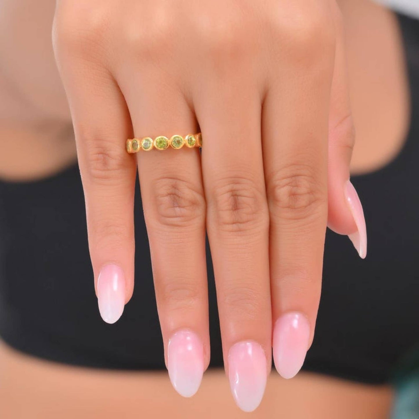Pink Tourmaline Ruby Gold Plated Band Ring