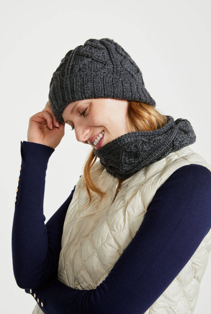 Mulranny Aran Diamond Stitch Hat -  Grey: One Size