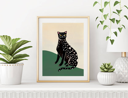 Black Leopard Cat Art Print | Cat Painting  | Wall Art: 8x10
